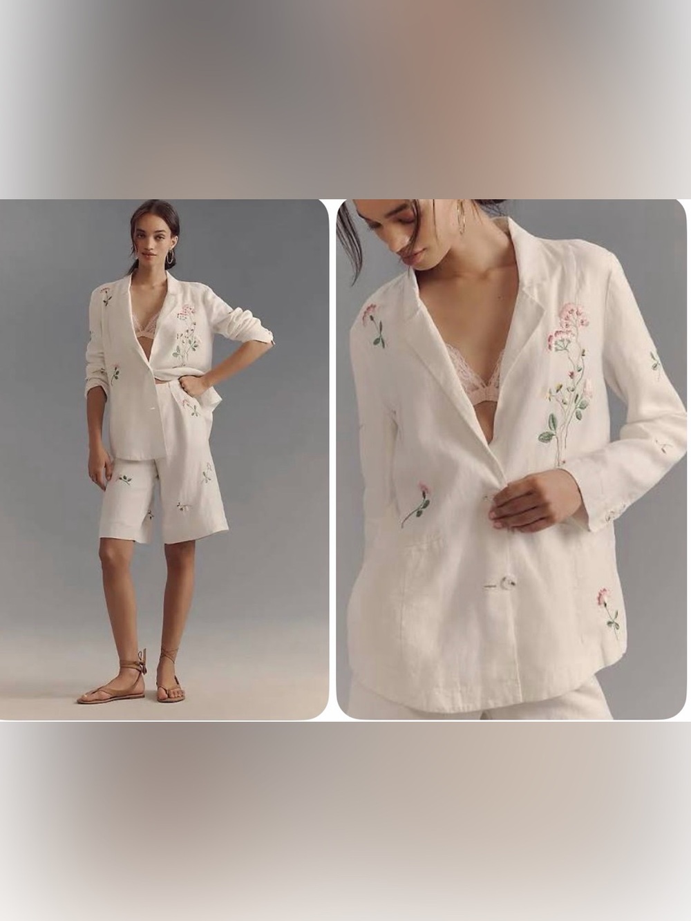 ANTHROPOLOGIE EMBROIDERED LINEN BLAZER WHITE SIZE L NWT